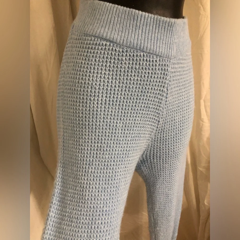 Blue crochet sweater knit style wide leg cozy loungewear pants size medium new‎